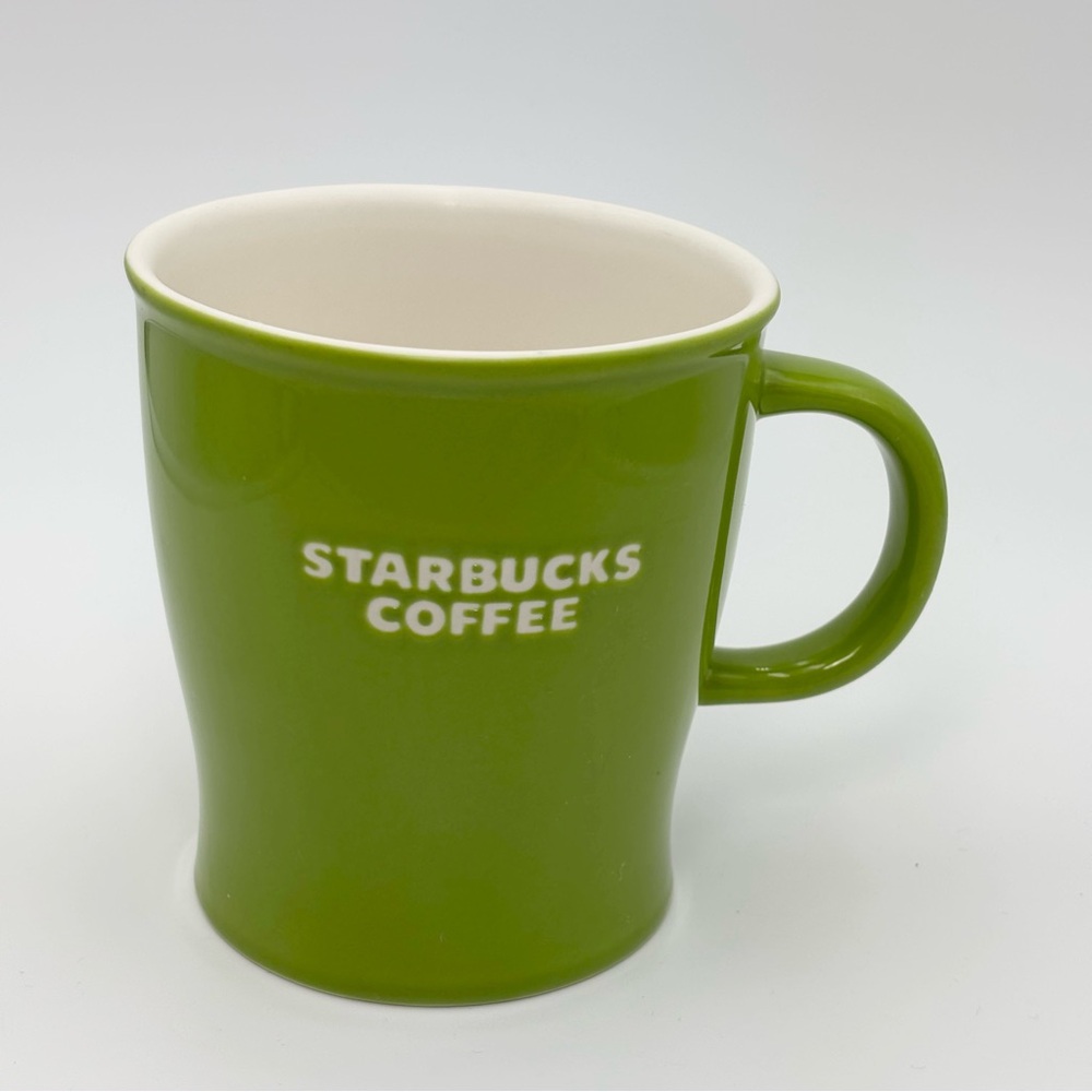 Starbucks‎ Classic Lime Green White 14oz Coffee Mug Olive Ceramic Shiny Glaze